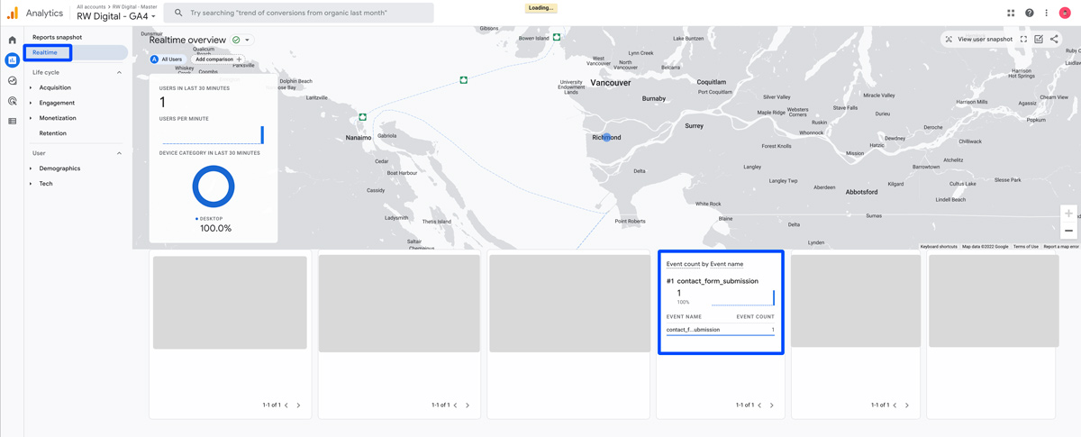 Google Analytics 4 Real Time Report