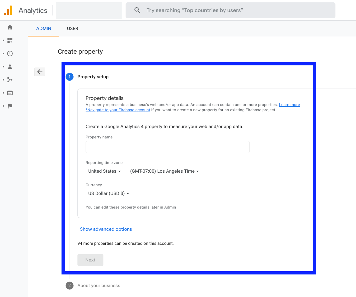 Create Google Analytics 4 Property