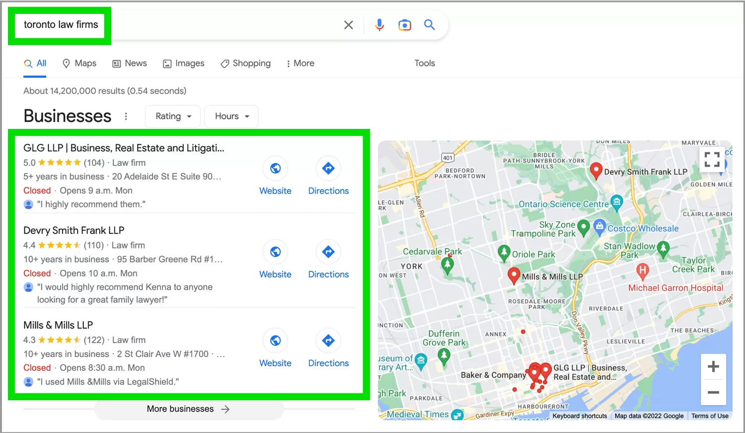 Local SEO results