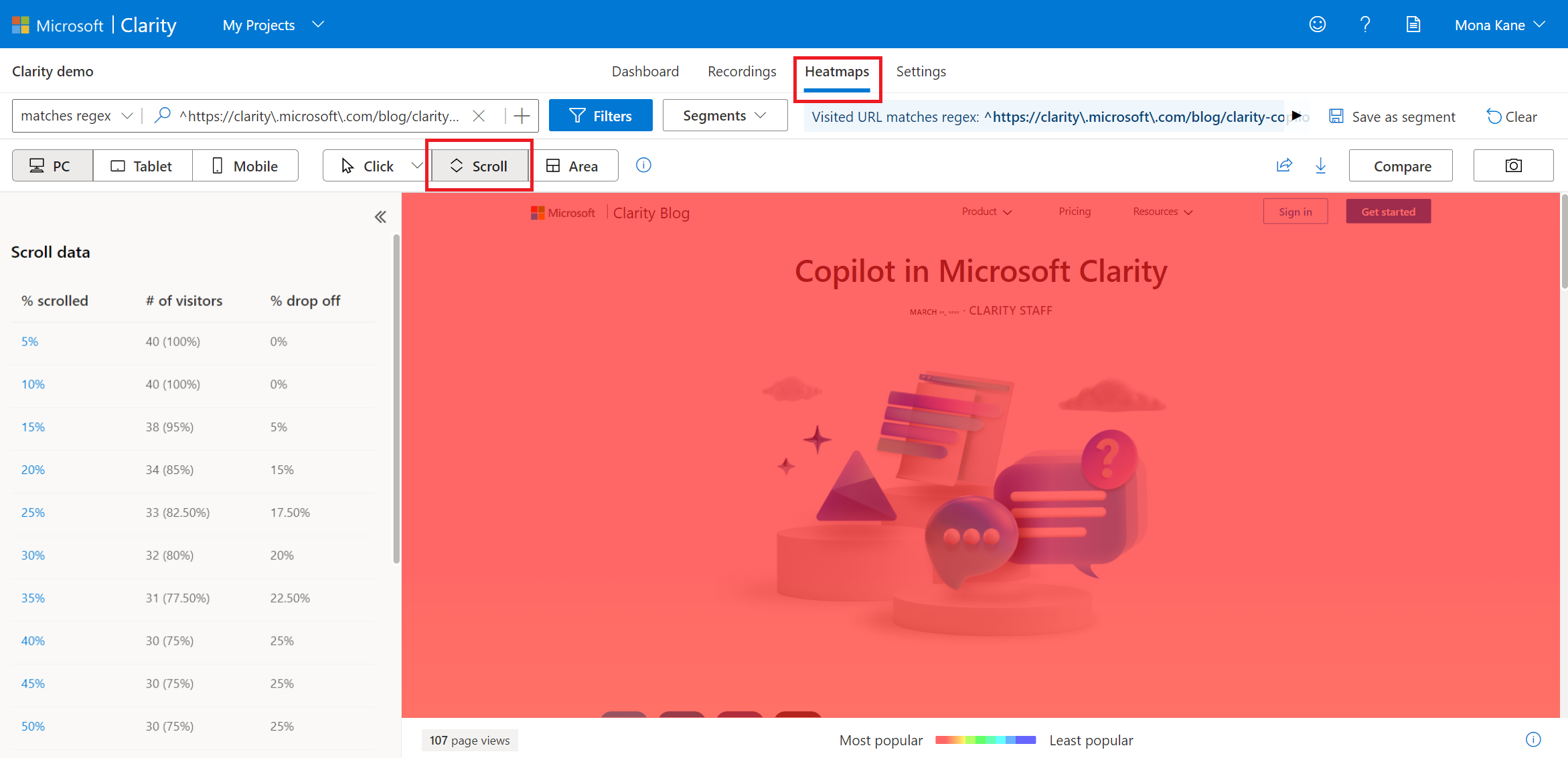 Microsoft Clarity Scroll Maps