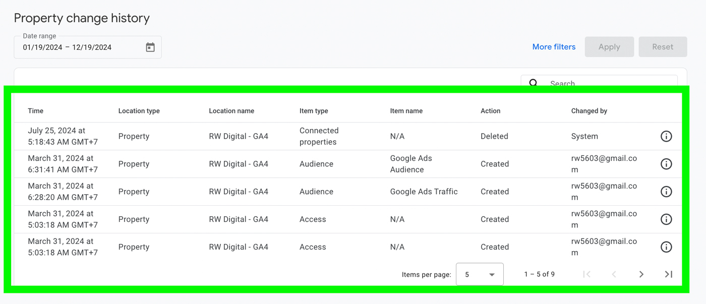 GA4 Property Change History
